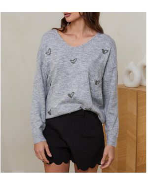Sofiacashmere Cashmere Blend Heart Embellished Jumper - Grey