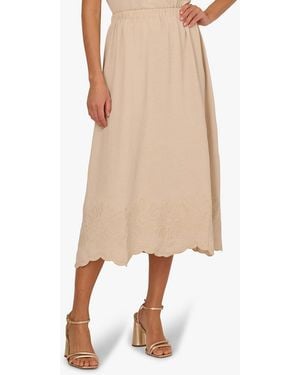 Adrianna Papell Airflow Flower Embroided Midi Skirt - Natural