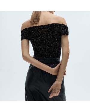 Mango Knitted Top With Rhinestone Detail - Black