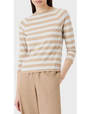 Emporio Armani Stripe 3/4 Sleeves Top - Natural