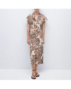 Mango Animal Print Wrap Dress - Metallic