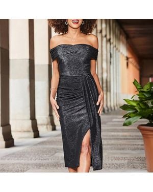 Sosandar Dark Ruched Side Detail Bardot Dress - Grey