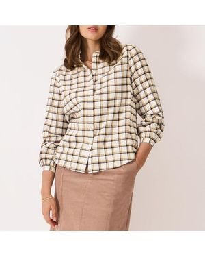 Crew Check Tabitha Flannel Cotton Blouse - Brown