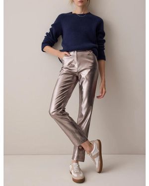 Wyse Warm Pewter Josie Faux Leather Trouser - Blue