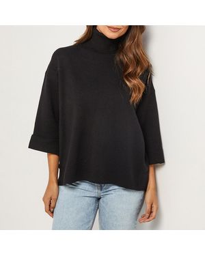 Sofiacashmere Relaxed Turtle Neck Cashmere Blend Jumper - Black