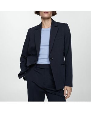 Mango Dark Fitted Suit Jacket - Blue