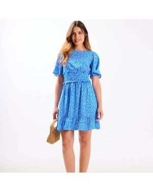 Needs No Label Shirred Waist Mini Dress - Blue
