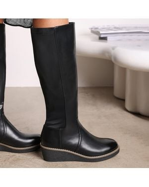 Where's That From 'Journey' Knee High Wedge Boot With Stitch Detail - Black