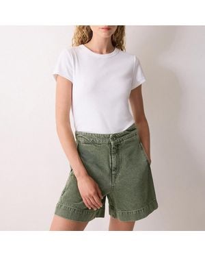 Jigsaw Khaki Finton Denim Seam Detail Shorts - White