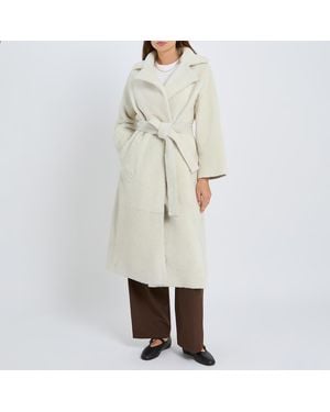 Max and Zac London Cream Shearling Belted Coat - Natural