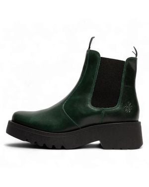 Fly London Petrol Medi789 Wedged Chelsea Ankle Leather Platform Boots - Black