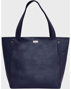 Assots London 'corder' Navy Pebble Grain Real Leather Oversized Tote Bag - Blue