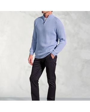 Brook Taverner Wayne Sky Rib Knit Zip Neck Jumper - Blue