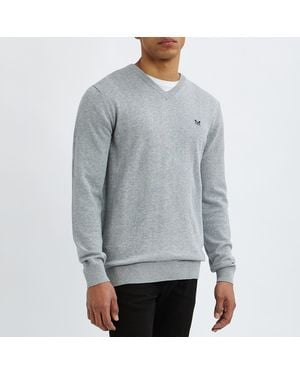 Crew V Neck Cotton Jumper - Grey