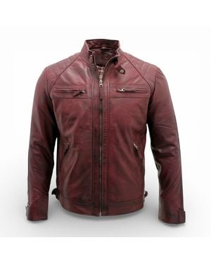 Infinity Leather Classic Burgundy Leather Quilted Biker Jacket-Silsden - Red