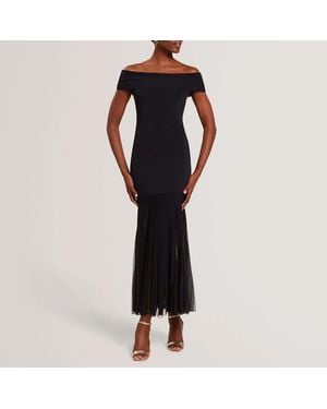 Ted Baker Suannaa Dropped Waist Off The Shoulder Knit Dress - Black