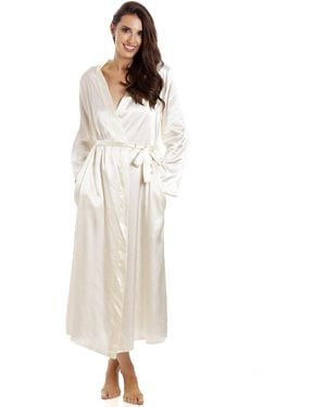 CAMILLE Full Length Long Sleeve Plain Satin Wrap - White