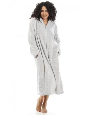 CAMILLE Supersoft Fleece Zip Up Animal Print Dressing Gowns - Grey