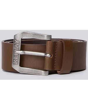 Replay Dark Classic Leather Belt - Brown