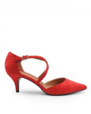 Where's That From 'Kennedi' Suede Low Kitten Heels - Red