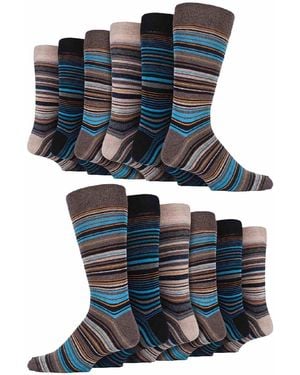 Sock Snob Bangkok 12 Pair Colourful Cotton Striped Patterned Dress Socks - Blue