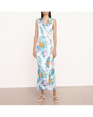 Vince Painted Bouquet Wrap Dress - Blue