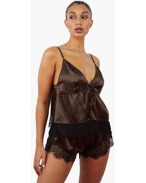 Wolf & Whistle Alaia Chocolate Caged Cami Pyjama Top & Shorts - Black