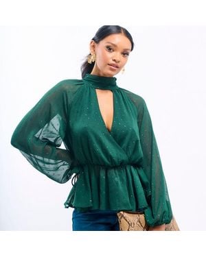 Needs No Label Sparkly Wrap Top - Green
