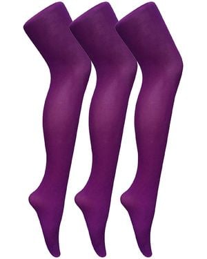 Sock Snob Imperial 3 Pair Ladies Coloured Opaque 80 Denier Plain Block Colour Tights - Purple
