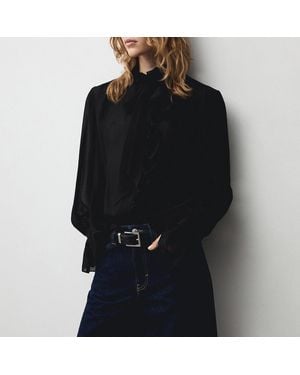 Mango Turtleneck Ruffled Blouse - Black