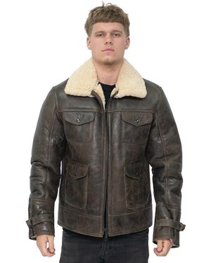 Infinity Leather Sheepskin Classic Safari Jacket-Arezzo - Grey