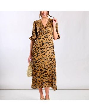 Needs No Label Leopard Satin Midi Dress - Metallic