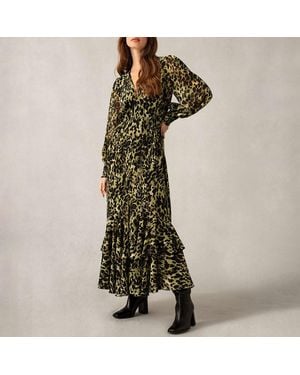 Ro & Zo Leopard Print V-Neck Midi Dress - Green