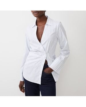 French Connection Cotton Blend Stripe Asymmetric Shirt - White