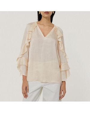 Jigsaw Satin Fluid Frill Top - Natural