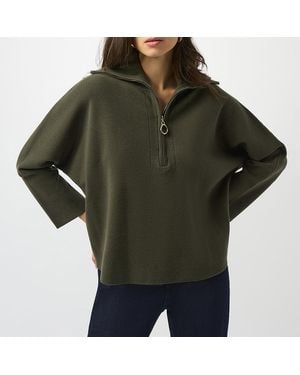 Joseph Ribkoff Khaki Boxy Zipped Collar Jumper - Green