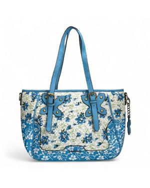 Laura Vita Aloe-02 Floral Print Adjustable Straps Shoulder Tote Bag Textile - Blue