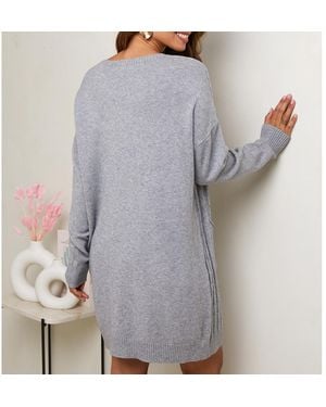 Sofiacashmere Cashmere Blend Textured Knee Length Dress - Grey