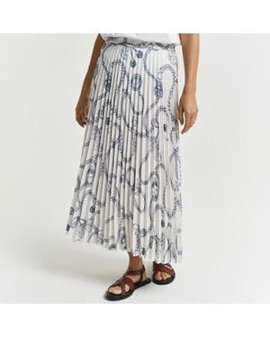GANT Cream Sailing Print Pleated Midi Skirt - Natural