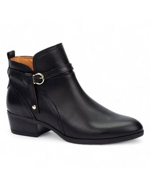 Pikolinos Leather Ankle Bootie Zip Heel Boots - Black