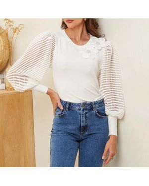 Sofiacashmere Floral Applique Cashmere Blend Jumper - White