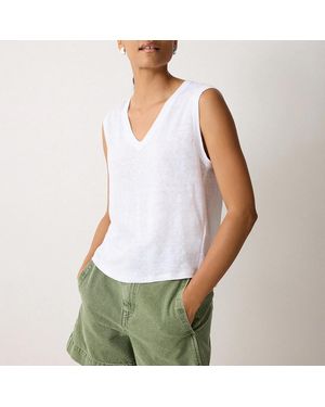 Jigsaw Linen V Neck Tank - White