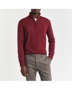 GANT Extrafine Merino Wool Half Zip Sweatshirt - Red