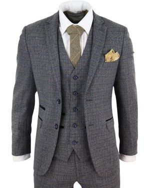 Paul Andrew 3 Piece Tweed Check Vintage Retro Suit - Blue