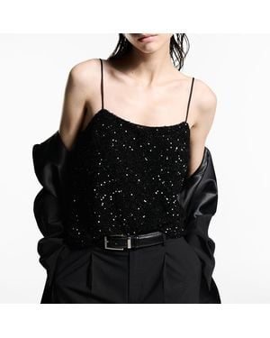 Mango Sequin Top With Spaghetti Strap - Black