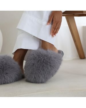 Where's That From 'Inez Ultimate Fluffy Fur Mule Slippers - Grey