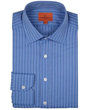 Simon Carter Textured Stripe Cotton Shirt - Blue