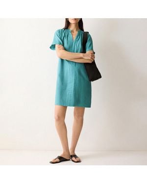 Jigsaw Linen Smocked T-Shirt Dress - Blue