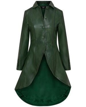 Infinity Leather Gothic Full Length Leather Coat Victorian Flare Goth Punk - Green