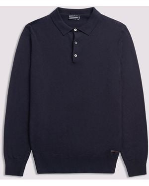 Duchamp Long Sleeve Knit Cotton Blend Polo Shirt - Blue